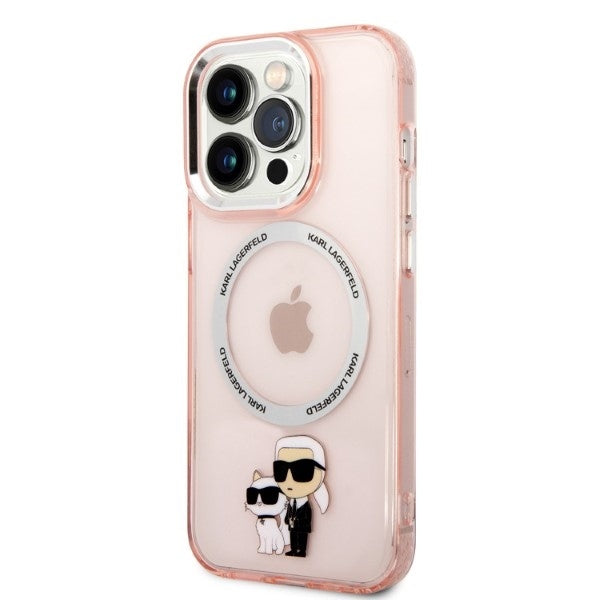MagSafe hoes voor Apple iPhone 14 Pro, Karl Lagerfeld, Ikonik Karl & Choupette, Roze