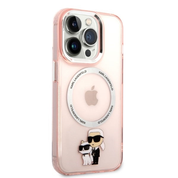 MagSafe hoes voor Apple iPhone 14 Pro, Karl Lagerfeld, Ikonik Karl & Choupette, Roze