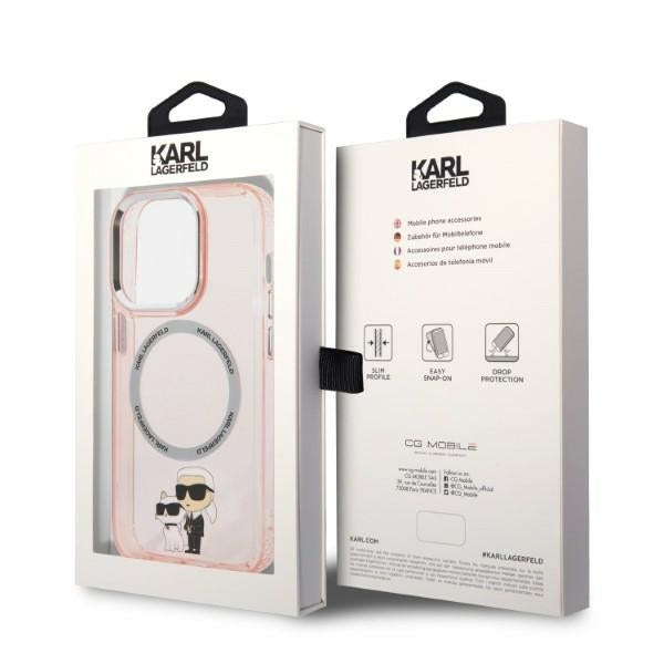 MagSafe hoes voor Apple iPhone 14 Pro, Karl Lagerfeld, Ikonik Karl & Choupette, Roze