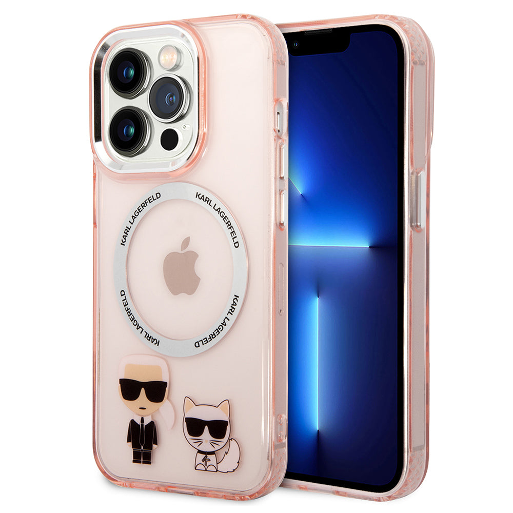 Étui MagSafe pour Apple iPhone 14 Pro, Karl Lagerfeld, Karl & Choupette Aluminium, Rose