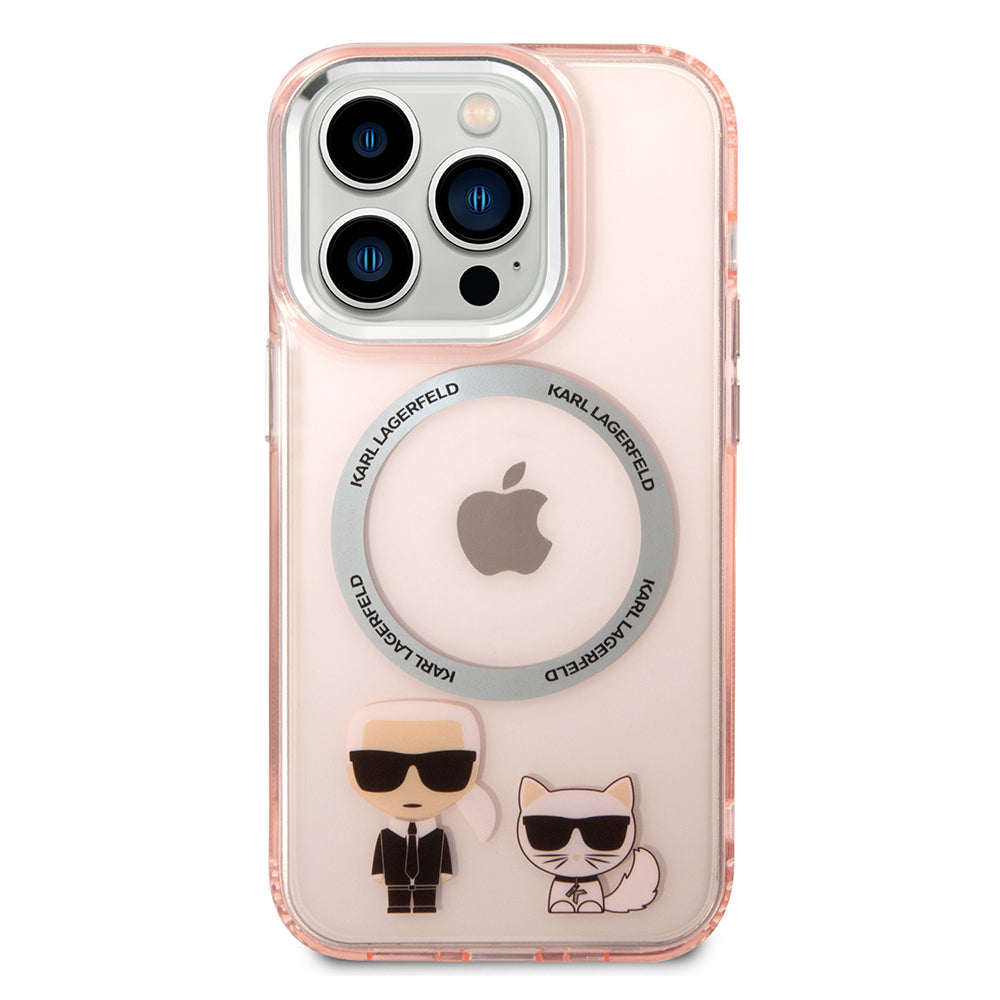 Étui MagSafe pour Apple iPhone 14 Pro, Karl Lagerfeld, Karl & Choupette Aluminium, Rose