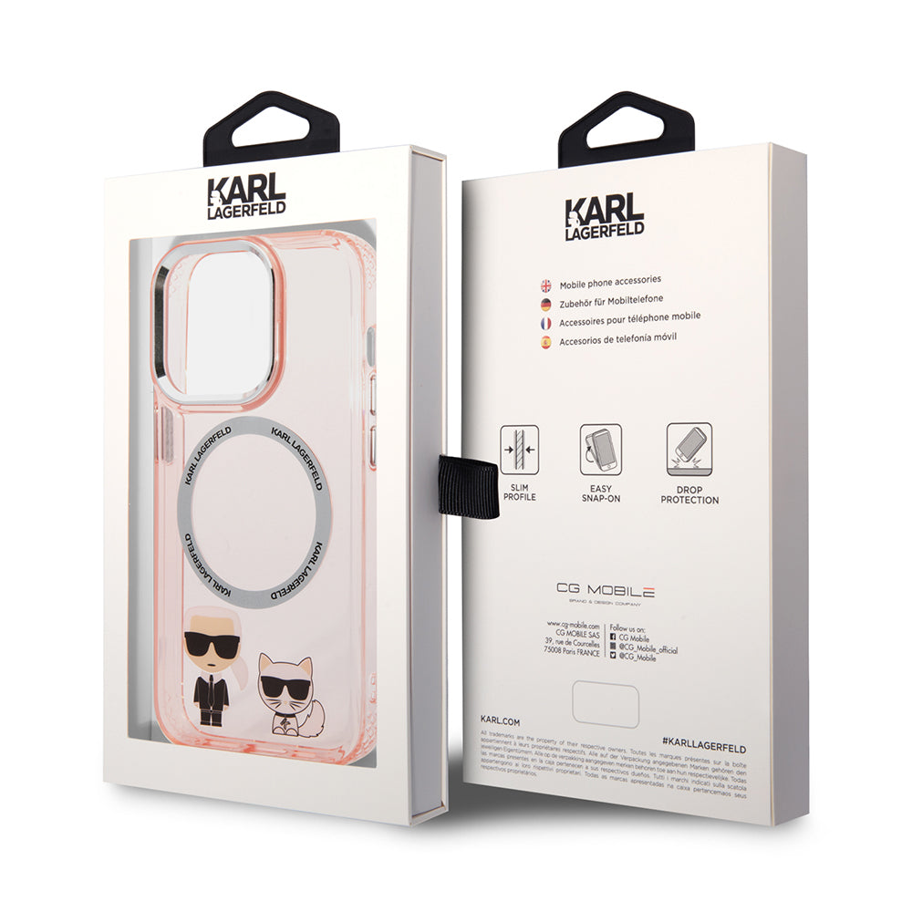 Étui MagSafe pour Apple iPhone 14 Pro, Karl Lagerfeld, Karl & Choupette Aluminium, Rose