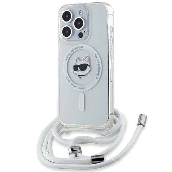 MagSafe Hülle für Apple iPhone 14 Pro Max, Karl Lagerfeld, IML Crossbody Choupette's Head with Strap, Transparent