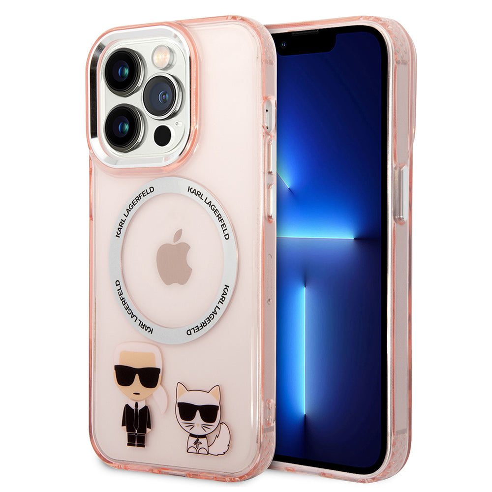 MagSafe hoesje voor Apple iPhone 14 Pro Max, Karl Lagerfeld, Karl & Choupette Aluminium, Roze