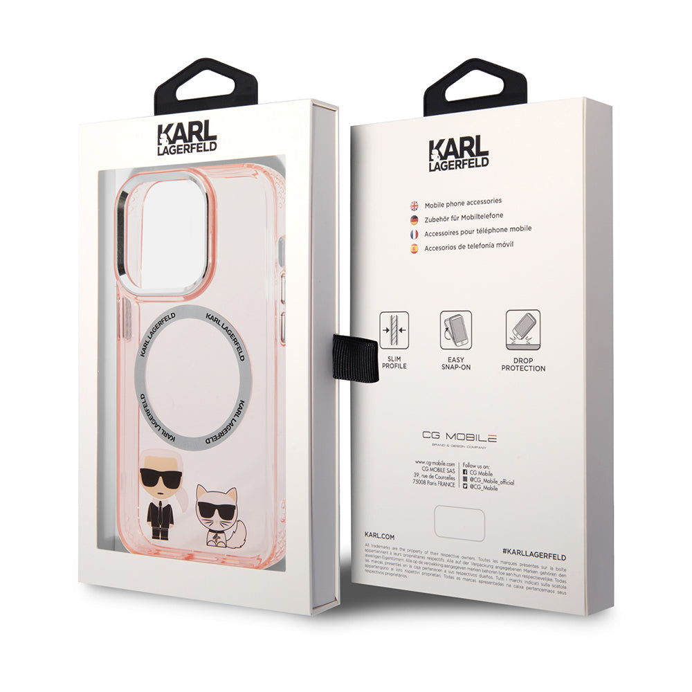 MagSafe hoesje voor Apple iPhone 14 Pro Max, Karl Lagerfeld, Karl & Choupette Aluminium, Roze
