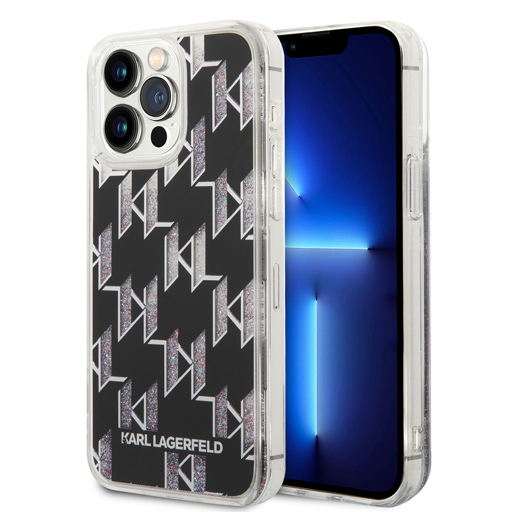 Housse MagSafe pour Apple iPhone 14 Pro Max, Karl Lagerfeld, Monogram Liquid Glitter, Noire