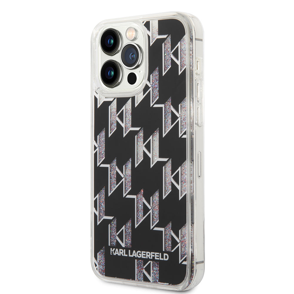 Housse MagSafe pour Apple iPhone 14 Pro Max, Karl Lagerfeld, Monogram Liquid Glitter, Noire