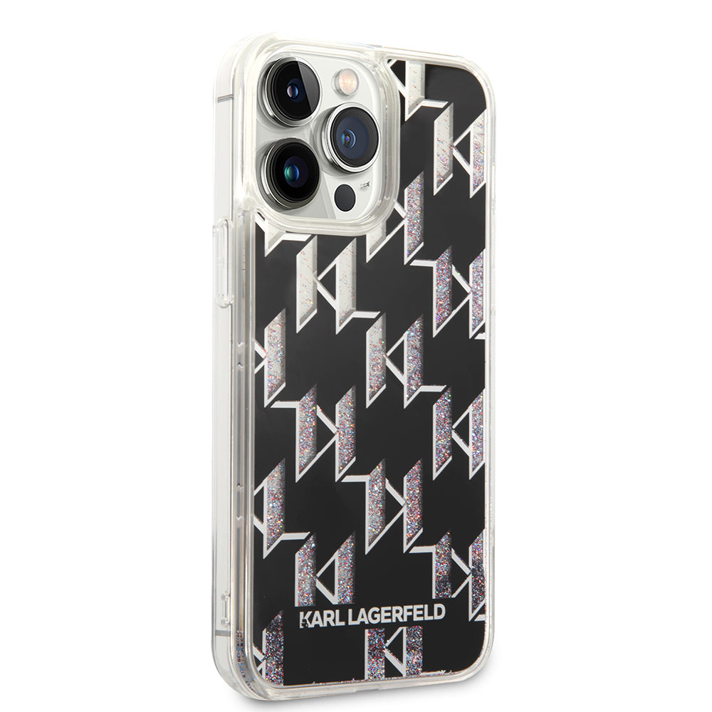 Housse MagSafe pour Apple iPhone 14 Pro Max, Karl Lagerfeld, Monogram Liquid Glitter, Noire