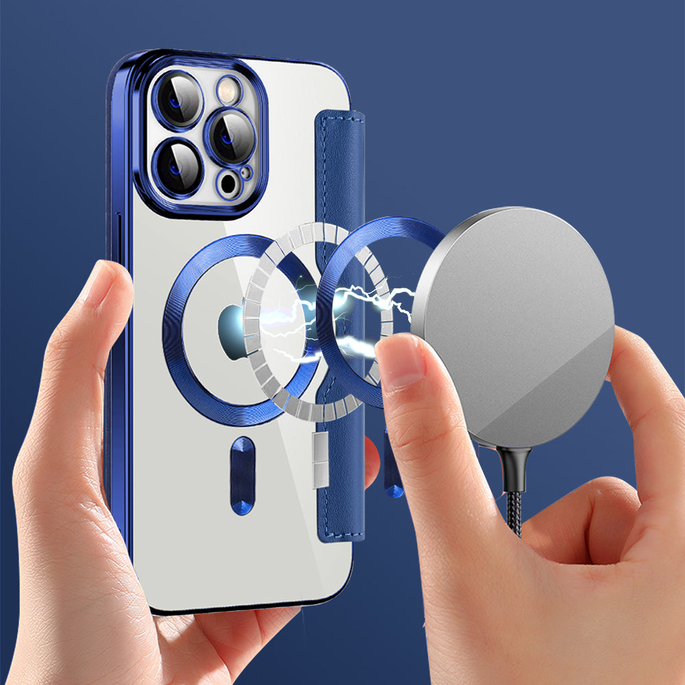 Coque MagSafe pour Apple iPhone 14 Pro Max, Techsuit, SmartMag Book, Bleue