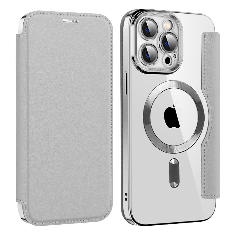 Coque MagSafe pour Apple iPhone 14 Pro Max, Techsuit, SmartMag Book, Gris