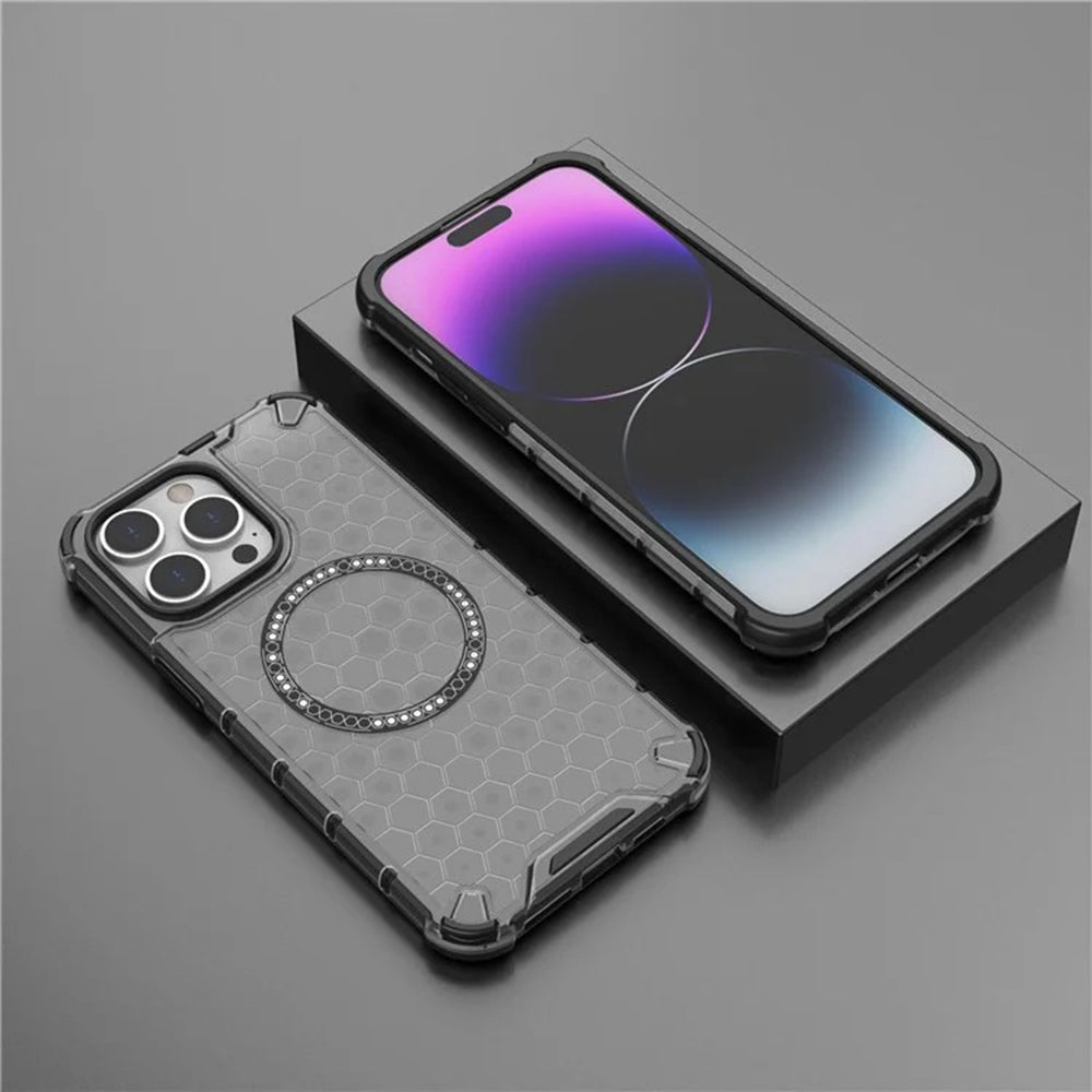 Coque MagSafe pour Apple iPhone 14 Pro, Techsuit, HoneyComb Shield, Blanche