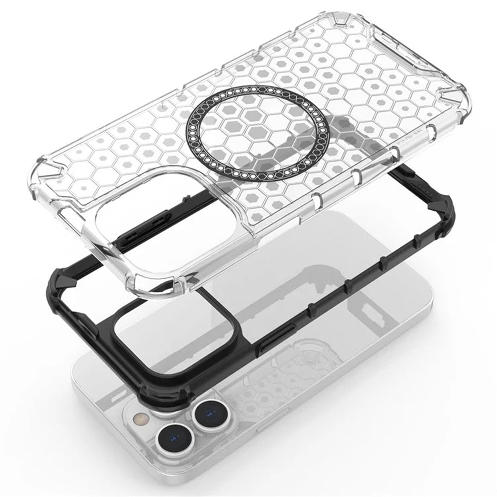 Coque MagSafe pour Apple iPhone 14 Pro, Techsuit, HoneyComb Shield, Noire