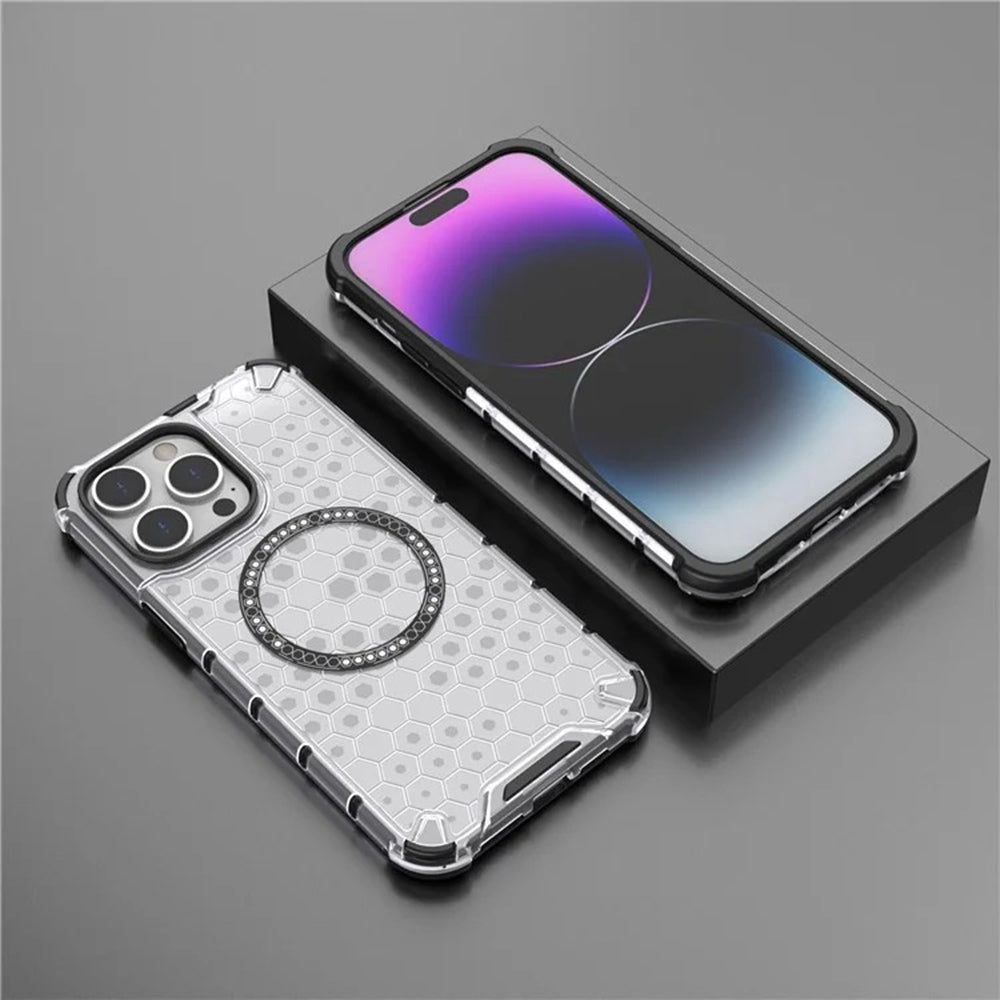 Coque MagSafe pour Apple iPhone 14 Pro, Techsuit, HoneyComb Shield, Noire