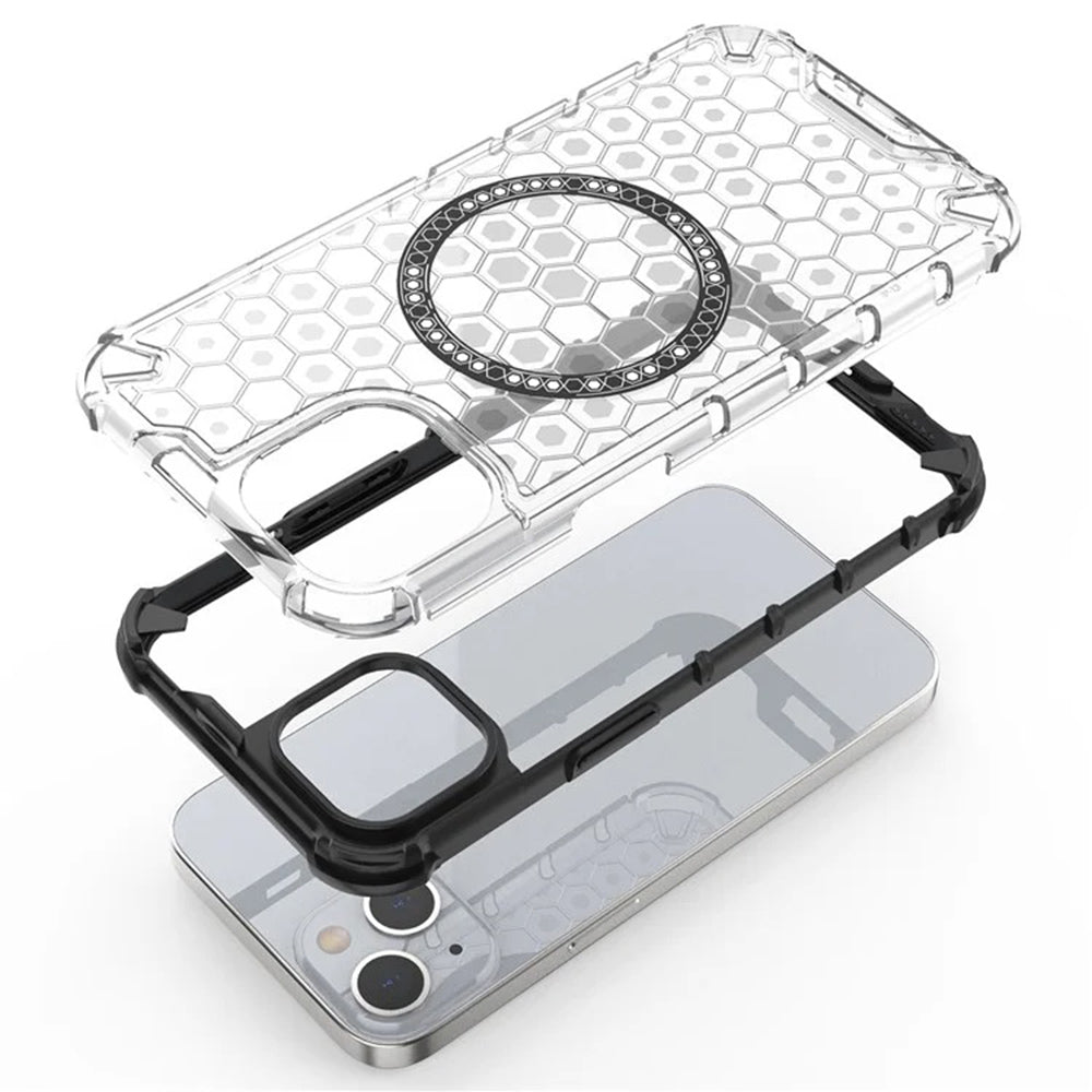 Coque MagSafe pour Apple iPhone 14, Techsuit, HoneyComb Shield, Noire