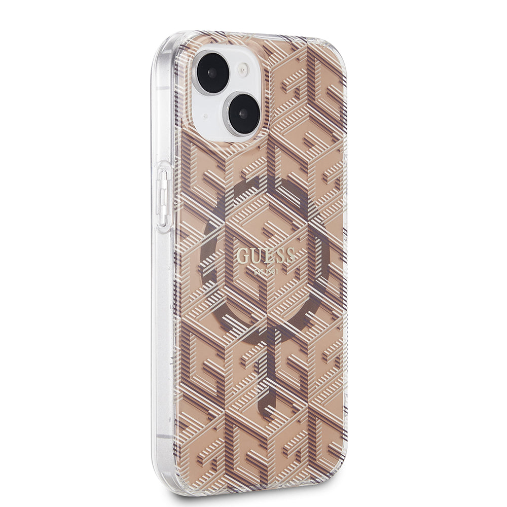 Étui MagSafe pour Apple iPhone 15, Guess, IML Gcube, Marron