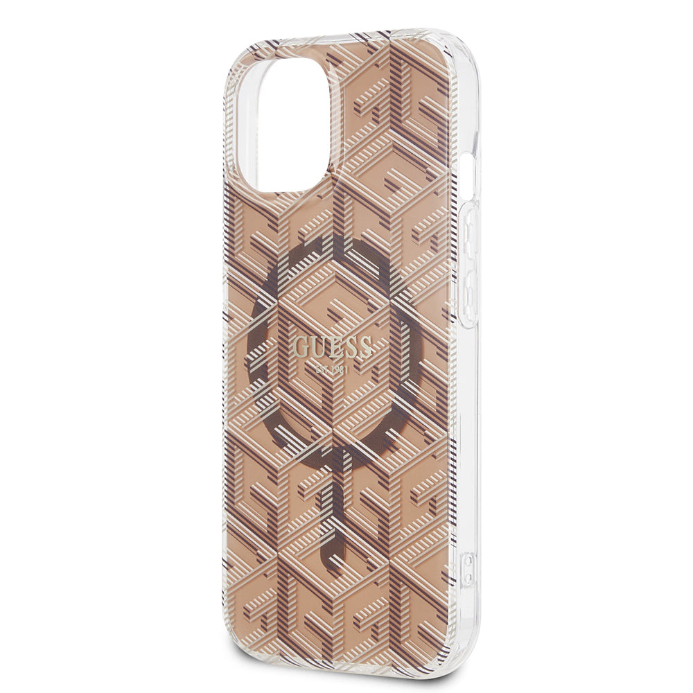 Étui MagSafe pour Apple iPhone 15, Guess, IML Gcube, Marron