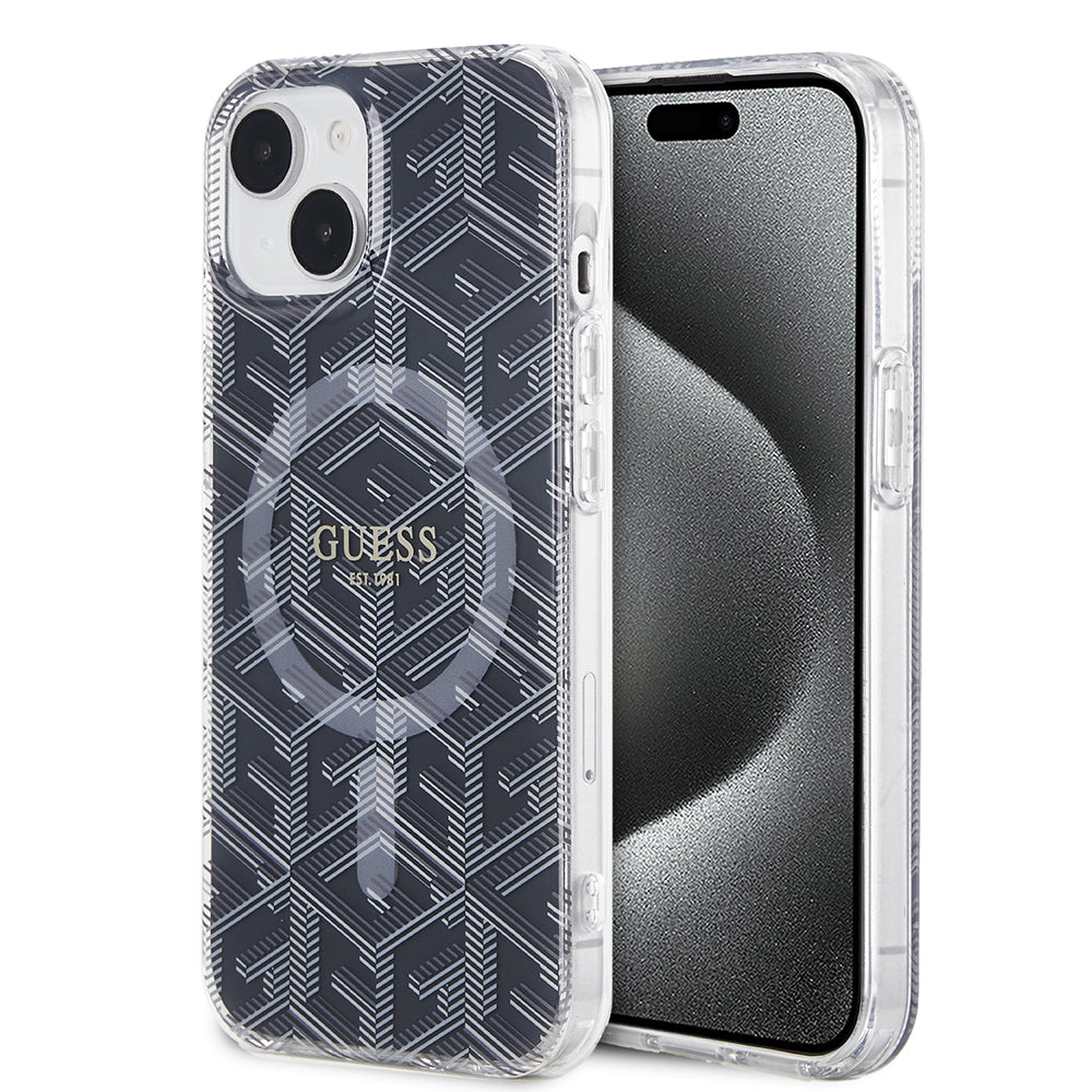 MagSafe hoesje voor Apple iPhone 15, Guess, IML Gcube, Zwart