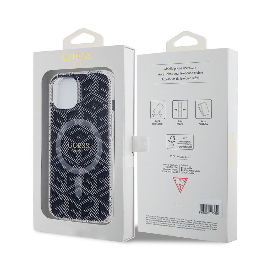 MagSafe hoesje voor Apple iPhone 15, Guess, IML Gcube, Zwart