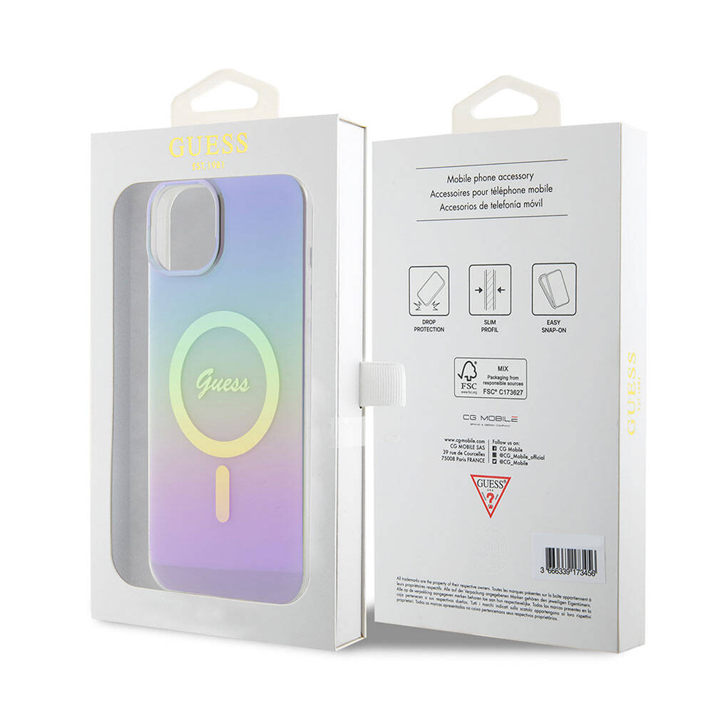 Étui MagSafe pour Apple iPhone 15, Guess, IML Iridescent, Violet