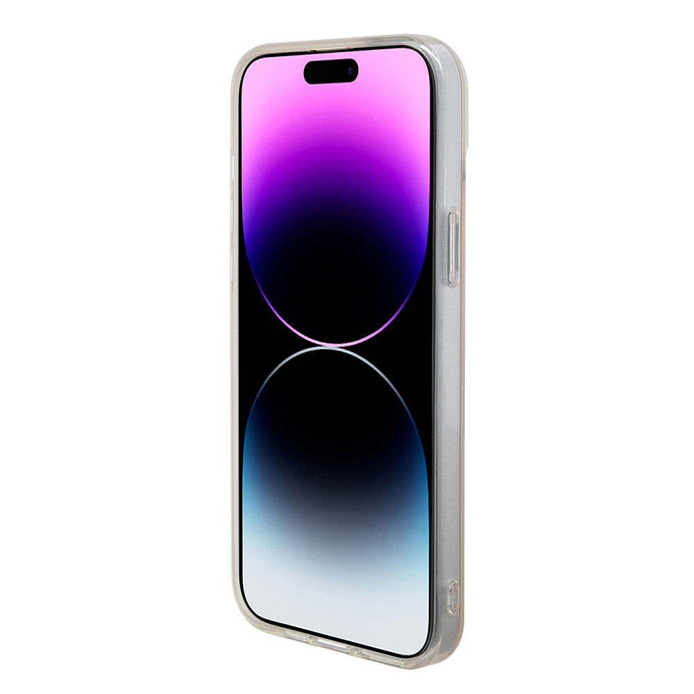 Étui MagSafe pour Apple iPhone 15, Guess, IML Iridescent Script, Rose GUHMP15SHITSP