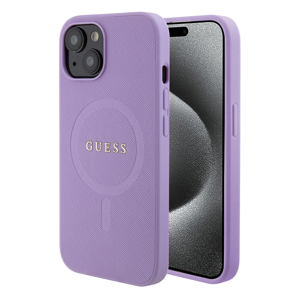 Étui MagSafe pour Apple iPhone 15, Guess, Saffiano, Violet