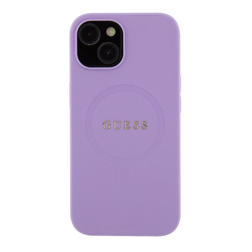 Étui MagSafe pour Apple iPhone 15, Guess, Saffiano, Violet