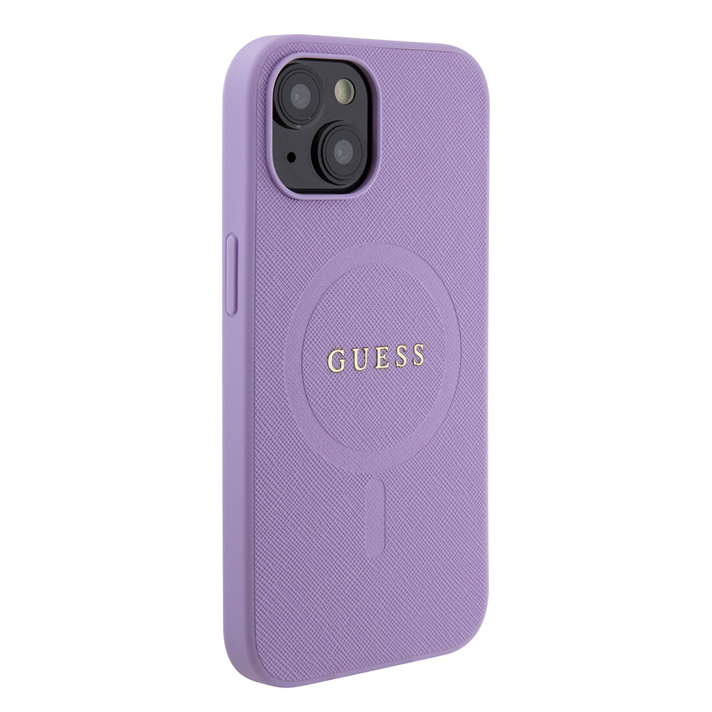Étui MagSafe pour Apple iPhone 15, Guess, Saffiano, Violet