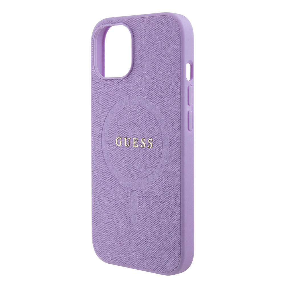 Étui MagSafe pour Apple iPhone 15, Guess, Saffiano, Violet
