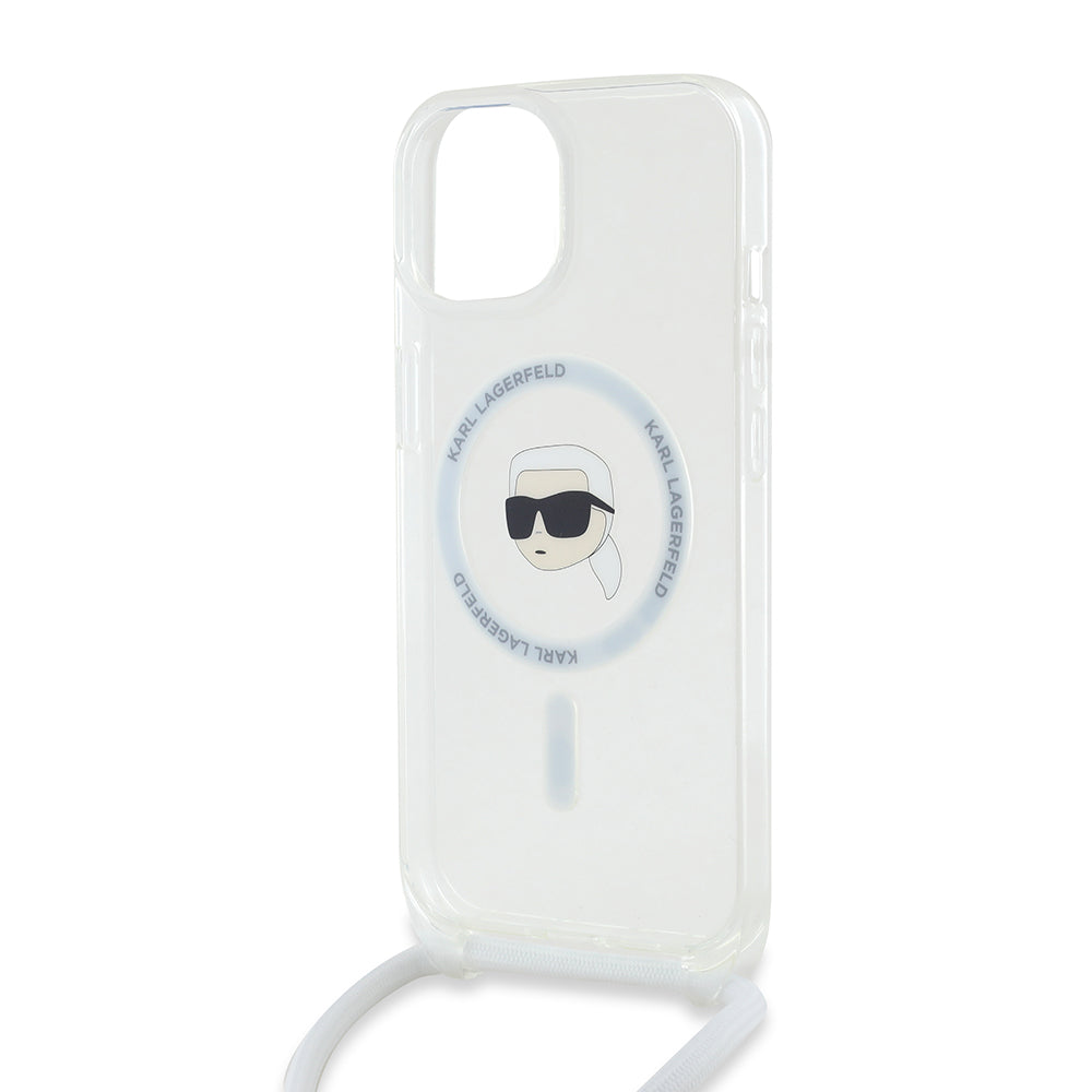 MagSafe Hülle für Apple iPhone 15, Karl Lagerfeld, IML Crossbody Karl's Head, Transparent