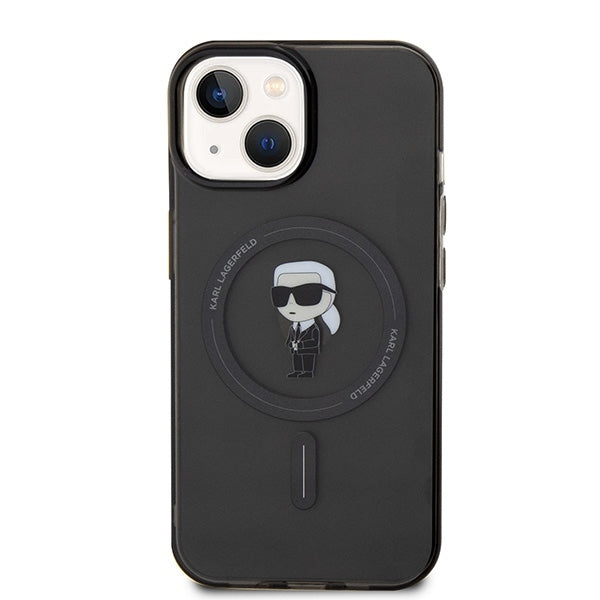 Coque MagSafe pour Apple iPhone 15, Karl Lagerfeld, IML Ikonik Karl, Noire