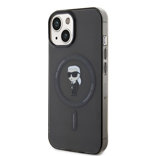Coque MagSafe pour Apple iPhone 15, Karl Lagerfeld, IML Ikonik Karl, Noire