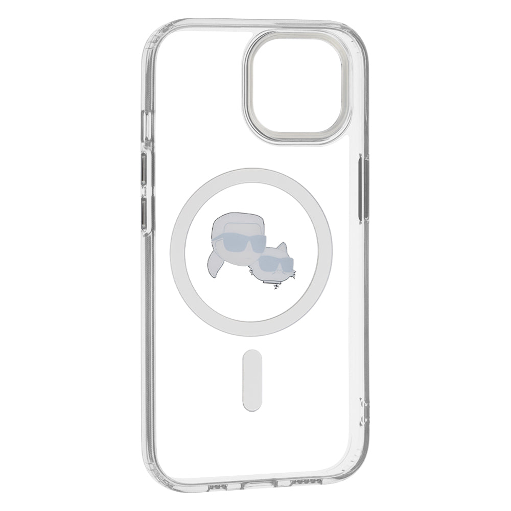 Housse MagSafe pour Apple iPhone 15, Karl Lagerfeld, IML Metal Karl & Choupette's Heads, Blanche
