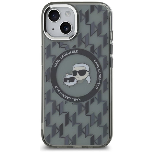 Housse MagSafe pour Apple iPhone 15, Karl Lagerfeld, IML Monogram Karl & Choupette's Heads, Noire