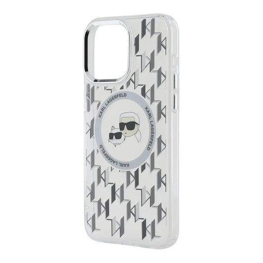 Coque MagSafe pour Apple iPhone 15, Karl Lagerfeld, IML Monogramme Karl & Têtes de Choupette, Transparente