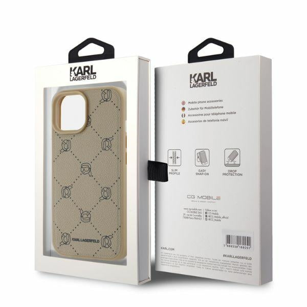 Étui MagSafe pour Apple iPhone 15, Karl Lagerfeld, Tête de Karl, Beige