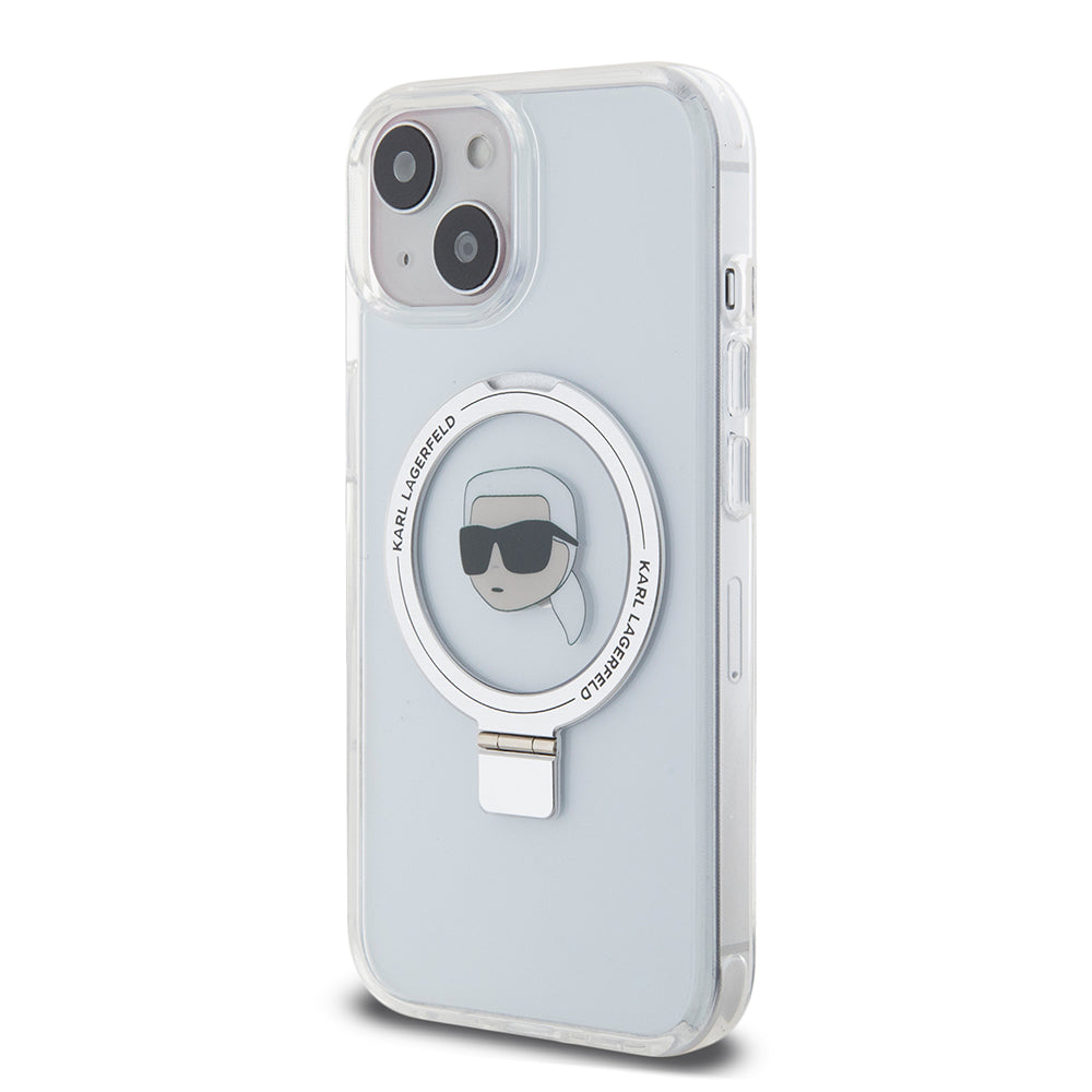 MagSafe Case for Apple iPhone 15, Karl Lagerfeld, Ring Stand Karl's Head, White