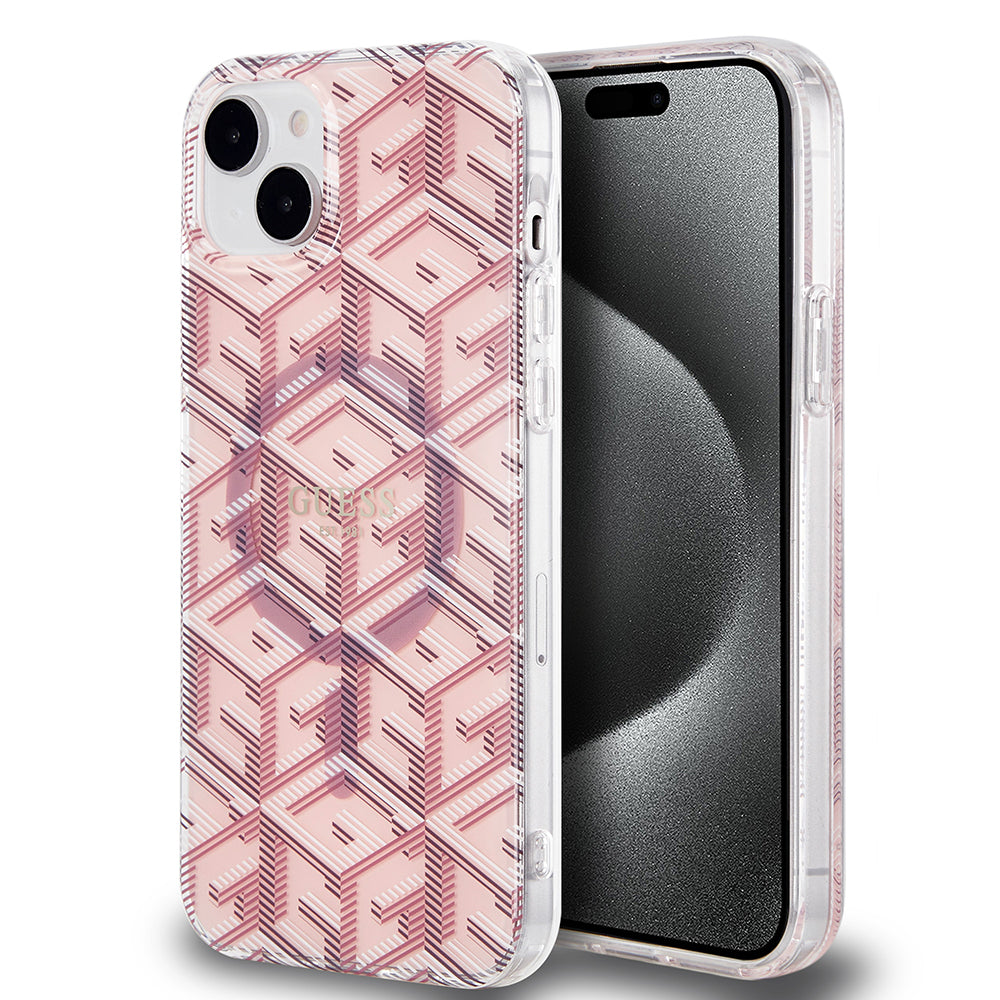Coque MagSafe pour Apple iPhone 15 Plus, Guess, IML Gcube, Rose