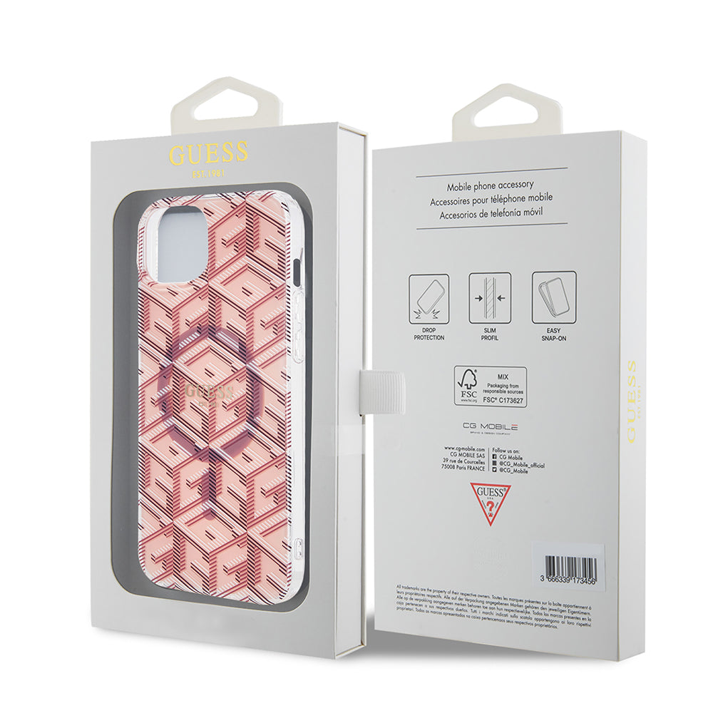 Coque MagSafe pour Apple iPhone 15 Plus, Guess, IML Gcube, Rose
