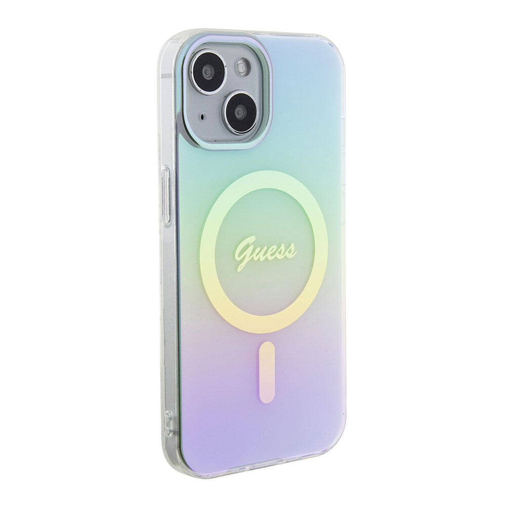 MagSafe hoesje voor Apple iPhone 15 Plus, Guess, IML Iridescent, Turquoise