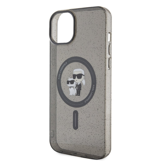 Étui MagSafe pour Apple iPhone 15 Plus, Karl Lagerfeld, Paillettes, Noir