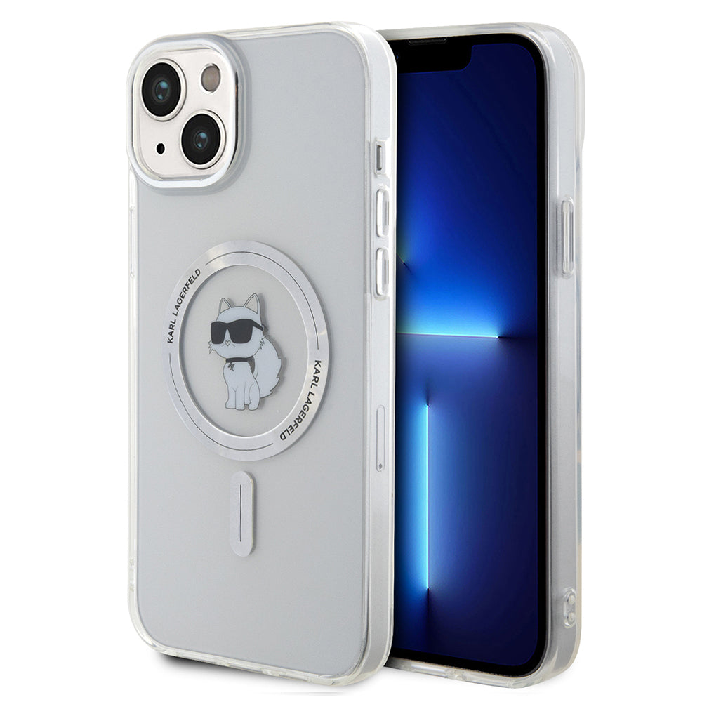 Coque MagSafe pour Apple iPhone 15 Plus / 14 Plus, Karl Lagerfeld, IML Choupette, Transparente