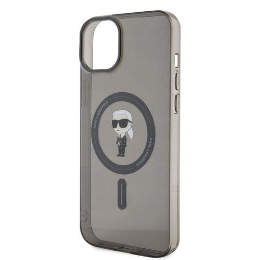 Housse MagSafe pour Apple iPhone 15 Plus, Karl Lagerfeld, IML Ikonik Karl, Noire