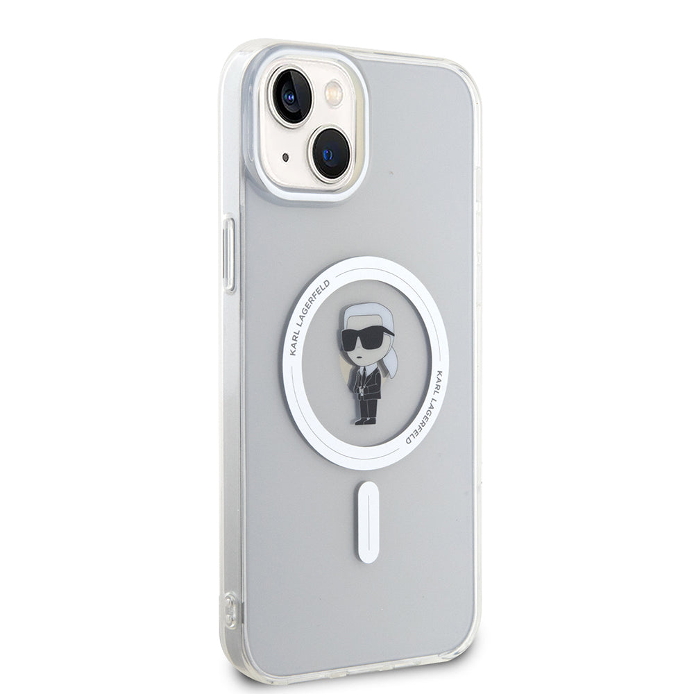 Coque MagSafe pour Apple iPhone 15 Plus, Karl Lagerfeld, IML Ikonik Karl, Transparente