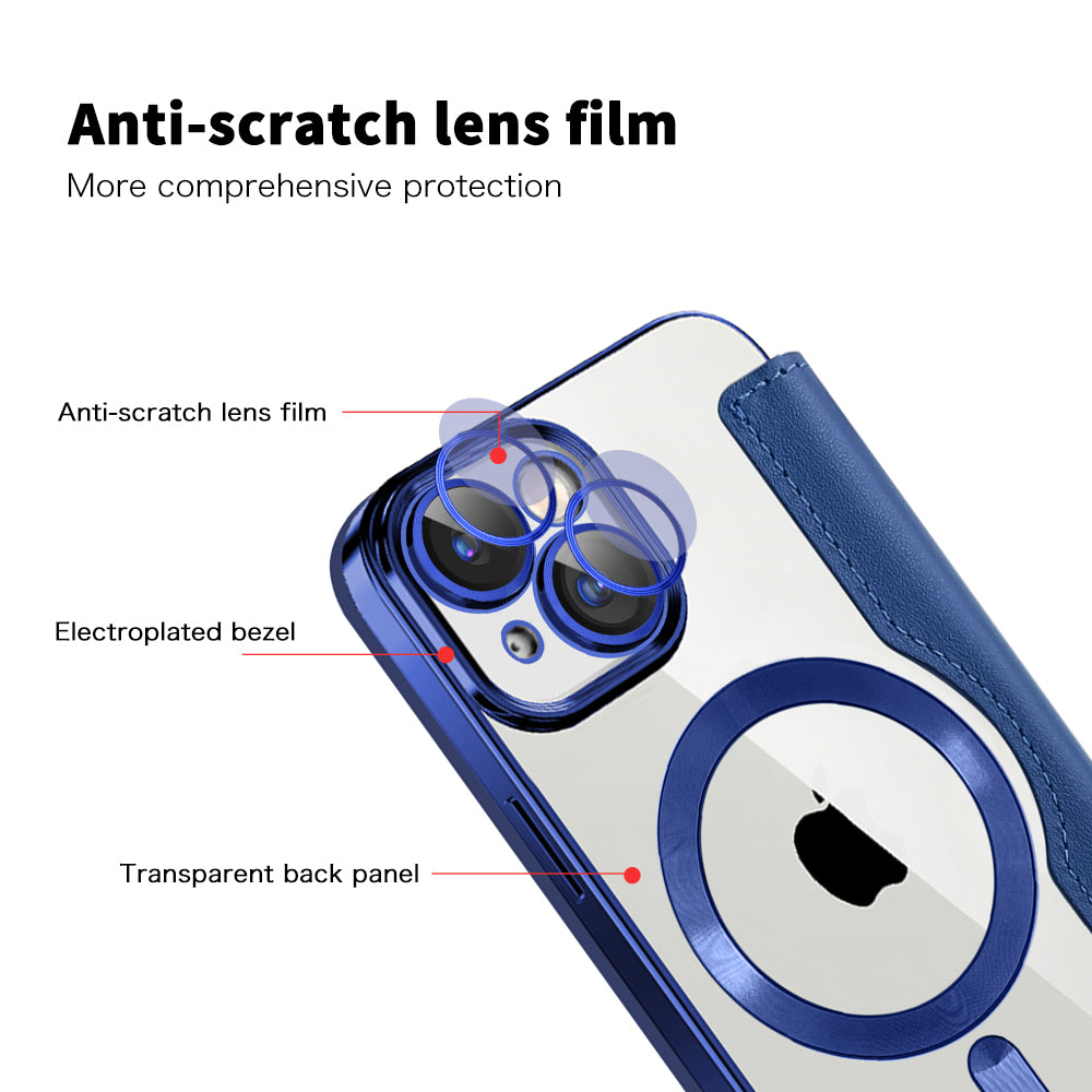 Coque MagSafe pour Apple iPhone 15 Plus, Techsuit, SmartMag Book, Bleue