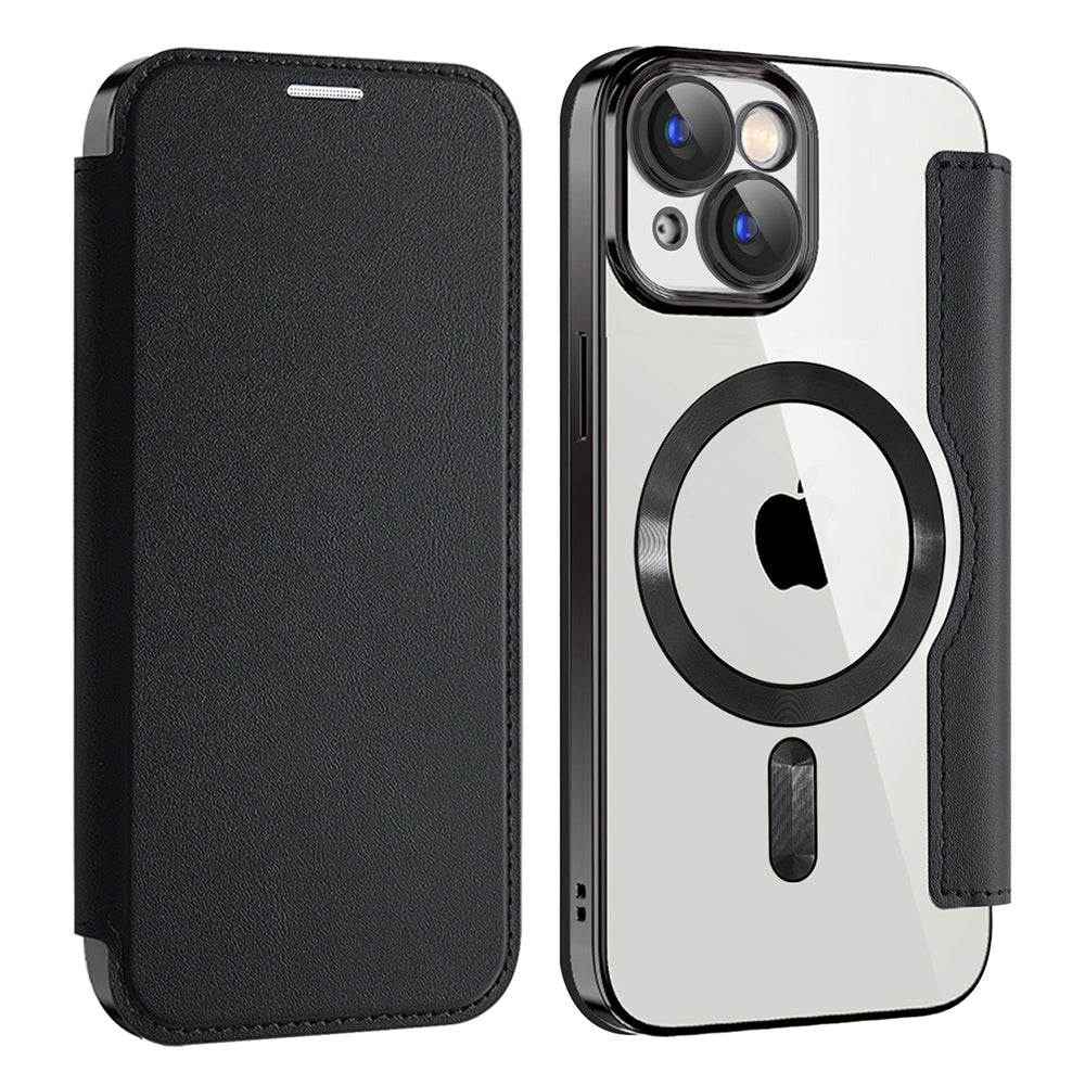 Coque MagSafe pour Apple iPhone 15 Plus, Techsuit, SmartMag Book, Noire