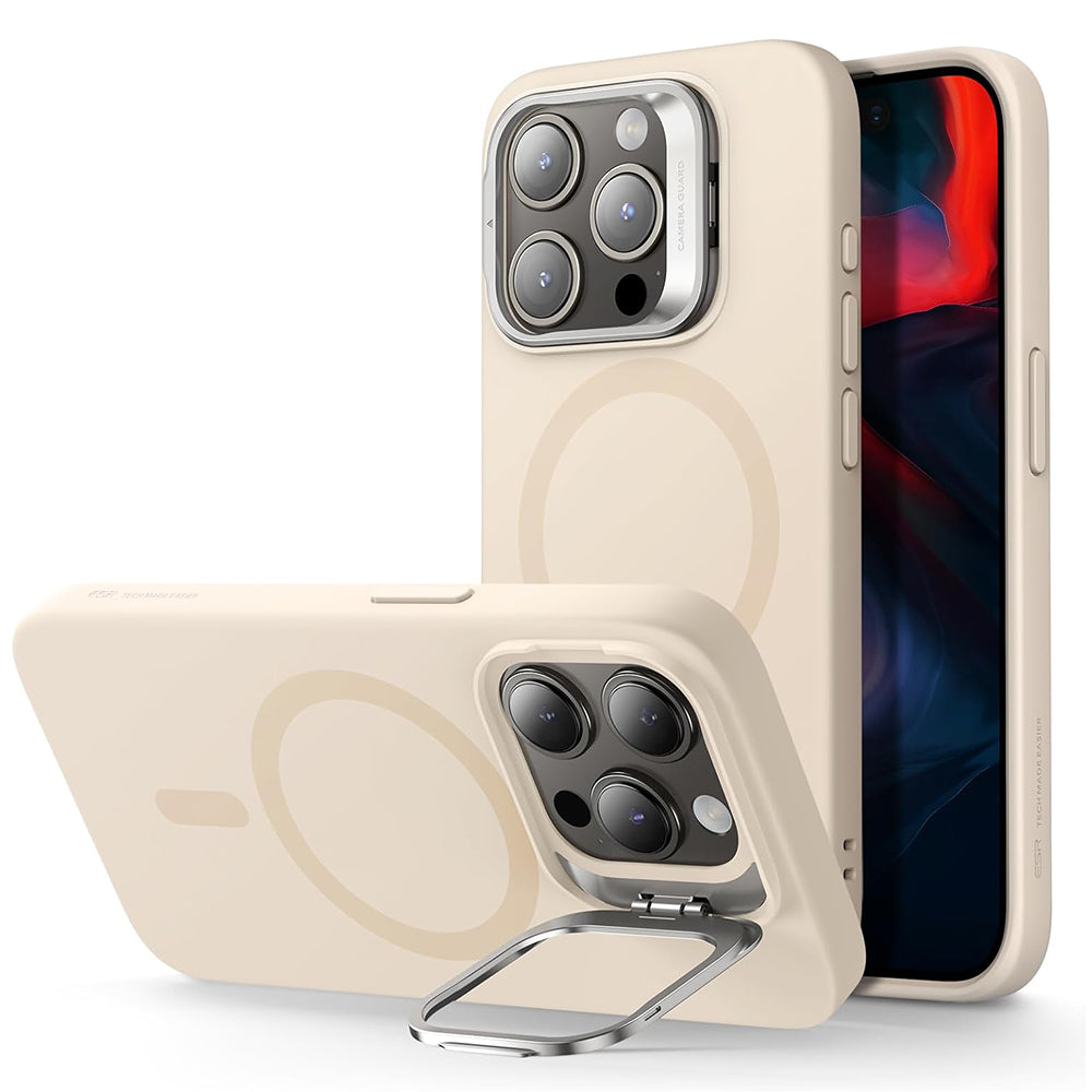 Étui MagSafe pour Apple iPhone 15 Pro, ESR, Cloud Soft Kickstand, Crème