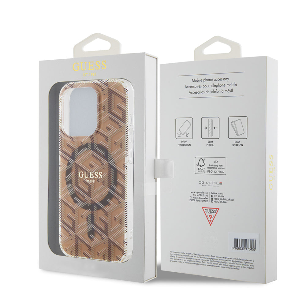 MagSafe Hülle für Apple iPhone 15 Pro, Guess, IML Gcube, Braun