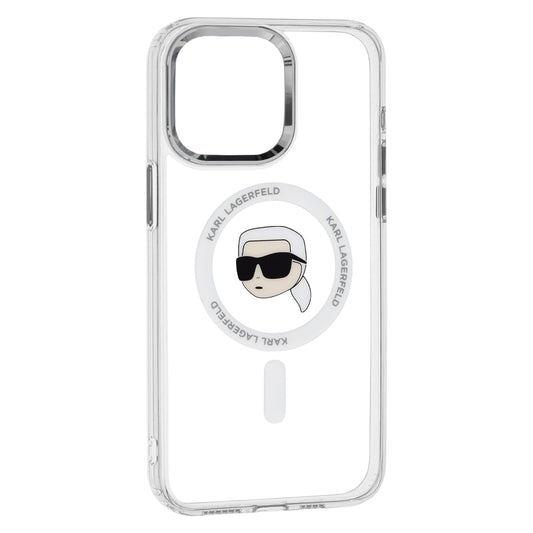 MagSafe Case for Apple iPhone 15 Pro, Karl Lagerfeld, IML Metal Karl's Head, White