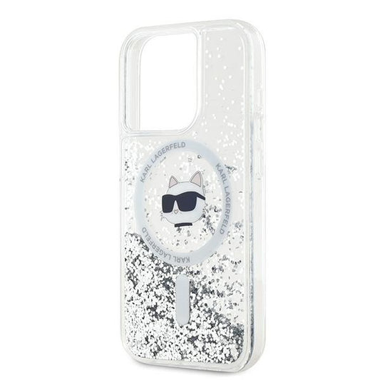 MagSafe Hülle für Apple iPhone 15 Pro, Karl Lagerfeld, Liquid Glitter Choupette Head, Transparent
