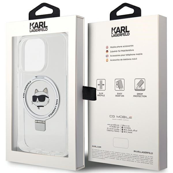 MagSafe Case for Apple iPhone 15 Pro, Karl Lagerfeld, Ring Stand Choupette's Head, White
